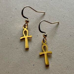 Gold-tone Ankh Cross Charm Earrings